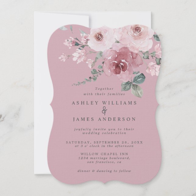 Invitación Rosa Polvorienta Bleached Mauve Boda (Anverso)