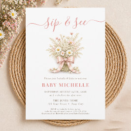 Invitación Rosa Polvorienta Boho Floral Coqueta Lazo Niña Sor