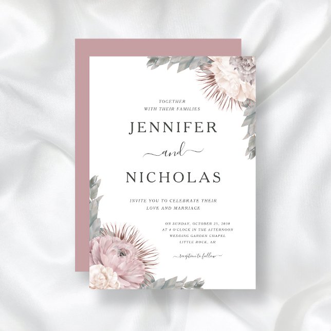 Invitación Rosa Polvorienta Boho Floral Flores Secas Boda   (Subido por el creador)