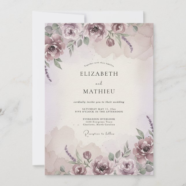 Invitación Rosa Polvorienta Encantadora Boda Botánica (Anverso)