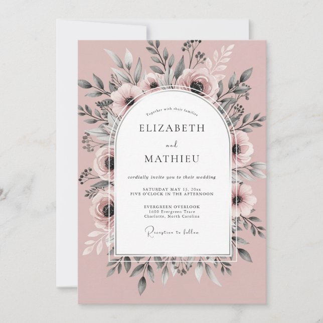 Invitación Rosa Polvorienta Encantadora Boda de Primavera (Anverso)