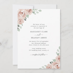 Invitación Rosa Polvorienta Floral Acuarela Elegante Boda