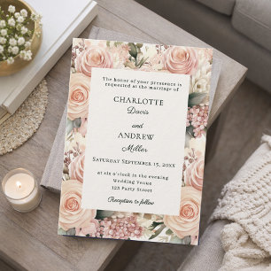Invitación Rosa polvorienta florales de marfil lujo boda