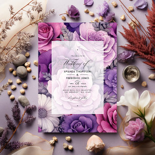 Invitación Rosa Polvorienta, Lavender y Boda Floral Plata