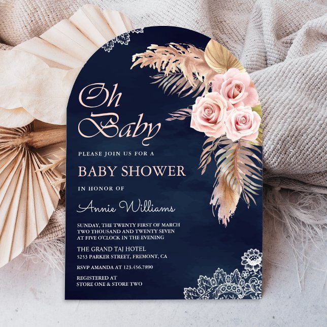 Invitación Rosa Polvorienta Pampas Grass Arco Azul Marino Bab (Subido por el creador)