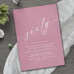 Invitación Rosa Polvorienta Rosa Elegante Mujer Girona 60 año<br><div class="desc">Elegantes y sencillas invitaciones de cumpleaños número 60 con el título "sesenta" de texto en un guión escrito a mano. Fuente blanca sobre rosa pálido.</div>