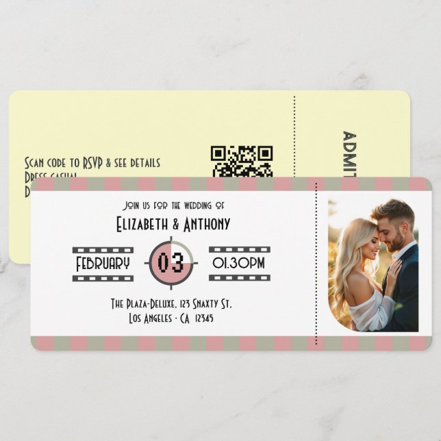 Invitación Rosa Polvorienta, Salvia Silenciada y Crema Boda d (Anverso / Reverso)