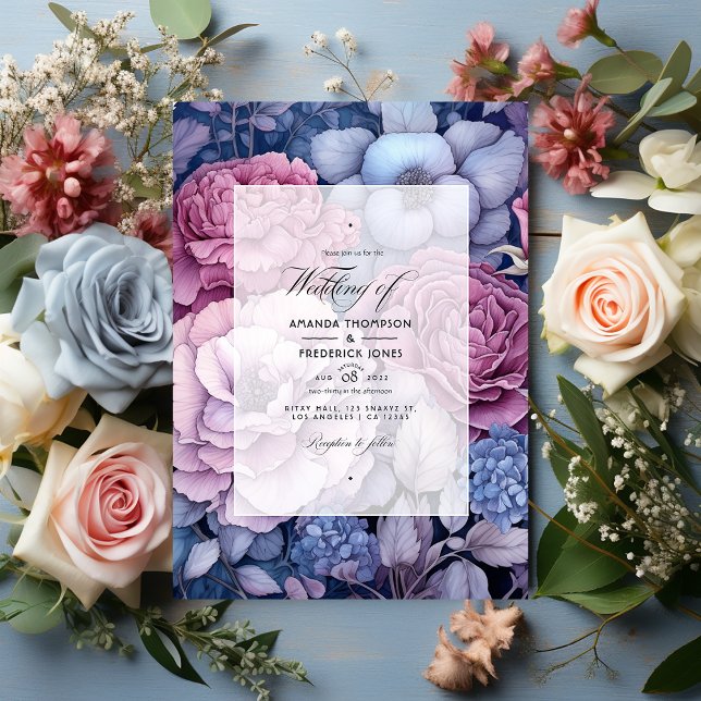 Invitación Rosa polvoriento, azul turbio y Boda floral platea (Subido por el creador)