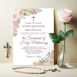 Invitación Rosa Polvoriento Boda Católico Moderno Floral Rosa