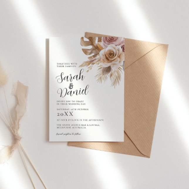 Invitación Rosa Polvoriento Boda de guirnaldas florales (Subido por el creador)