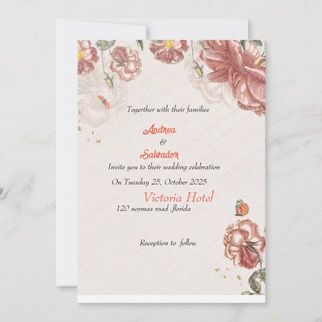 Invitación Rosa polvoriento Boda floral de color rosa malva d (Anverso)
