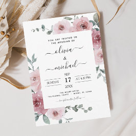 Invitación Rosa Polvoriento Boda Floral Rosa-Moderno