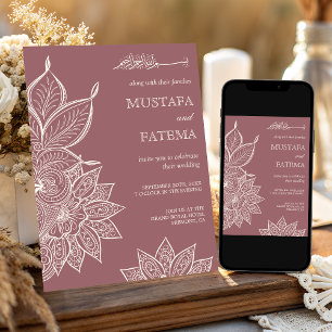Invitación Rosa Polvoriento Crema Mehndi Henna Boda Musulmana