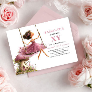 Invitación rosa polvoriento de cumpleaños de niña