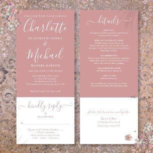 Invitación Rosa Polvoriento Elegante Guión Todo En Un Boda