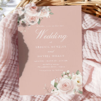 Invitación Rosa Polvoriento Elegante Rubor Boda 
