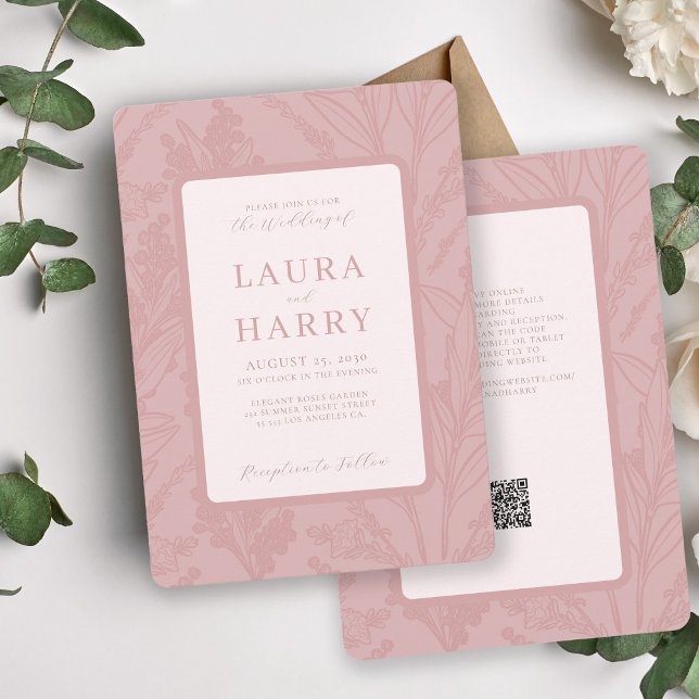 Invitación Rosa polvoriento elegante y romántico en un boda (Subido por el creador)