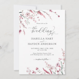 Invitación Rosa Polvoriento Floral Salvaje Todo En Un Boda De