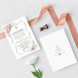 Invitación Rosa polvoriento florece bautismo de primer cumple