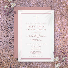 Invitación Rosa polvoriento frontera rosada primera comunión