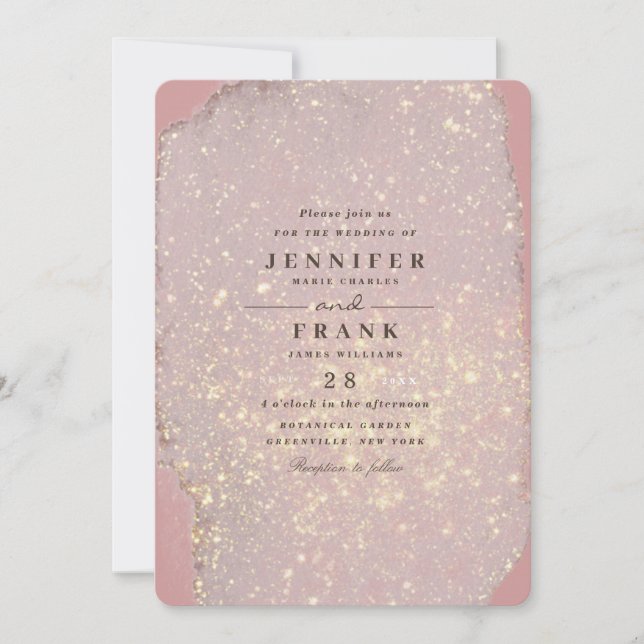 Invitación Rosa Polvoriento Glam Purpurina Oro Elegante Rosa  (Anverso)