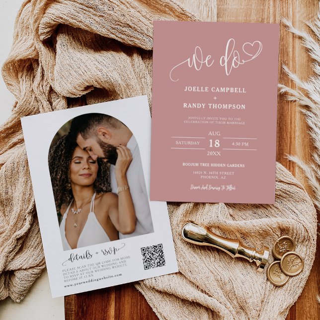 Invitación Rosa Polvoriento Hacemos Boho Boda QR Code Arch Fo (Subido por el creador)