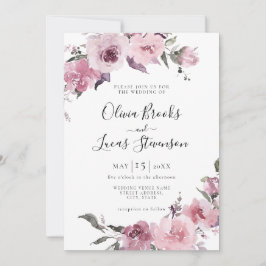 Invitación Rosa Polvoriento Mauve Rosa Boda Floral Rubor