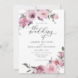 Invitación Rosa Polvoriento Mauve Rosa Boda Floral Rubor