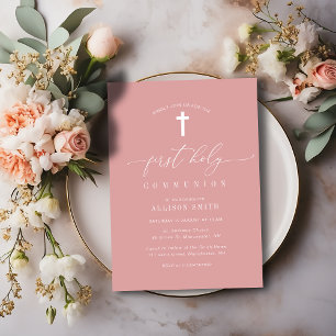 Invitación rosa polvoriento mínimo primera comunión sagrada