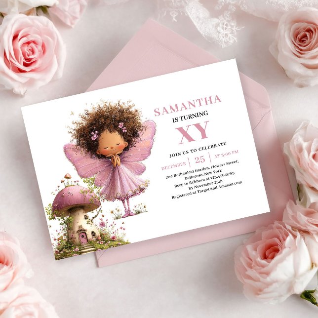 Invitación rosa polvoriento para el segundo cumple (Cute Fairy Girl 2nd Birthday Dusty Pink invitation)