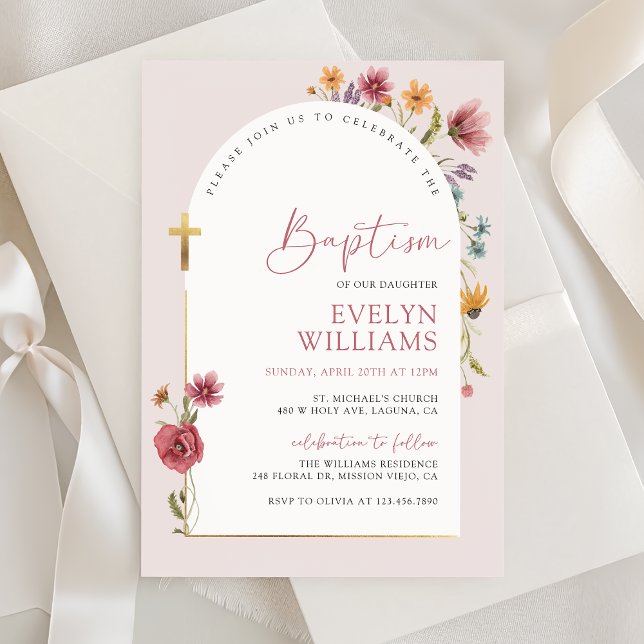 Invitación Rosa Polvoriento Rosa Flor Silvestre Arqueado Chic (Subido por el creador)
