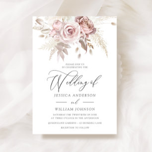 Invitación Rosa polvoriento Rubor Boho Boda Floral de marfil