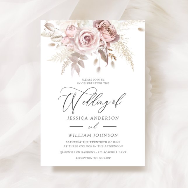 Invitación Rosa polvoriento Rubor Boho Boda Floral de marfil  (Subido por el creador)