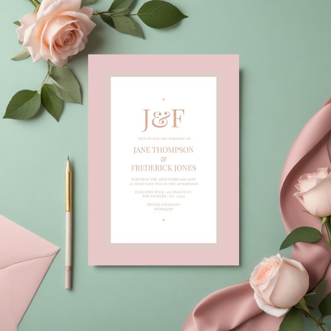 Invitación Rosa polvoriento, verde menta y Boda de Rubor (Dusty Rose, Mint Green, and Blush Wedding Invitation)