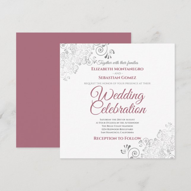 Invitación Rosa Polvoriento y Boda de la Plaza Blanca (Anverso / Reverso)