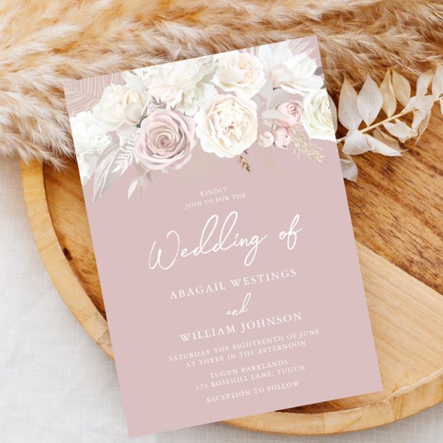 Invitación Rosa polvoriento y Boda de rosas blancas marfil (Subido por el creador)