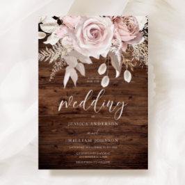 Invitación Rosa polvoriento y Boda de Rubor Floral Rustic