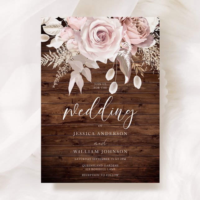 Invitación Rosa polvoriento y Boda de Rubor Floral Rustic (Subido por el creador)