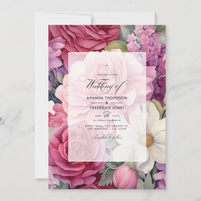 Invitación Rosa polvoriento y Boda de Sage Floral (Anverso)
