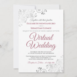 Invitación Rosa polvoriento y Boda virtual blanco