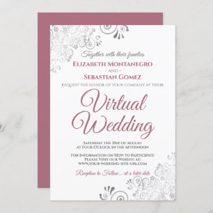 Invitación Rosa polvoriento y Boda virtual blanco