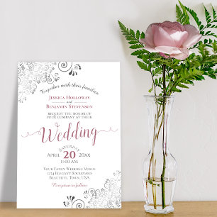 Invitación Rosa polvoriento y elegante sobre Boda blanco