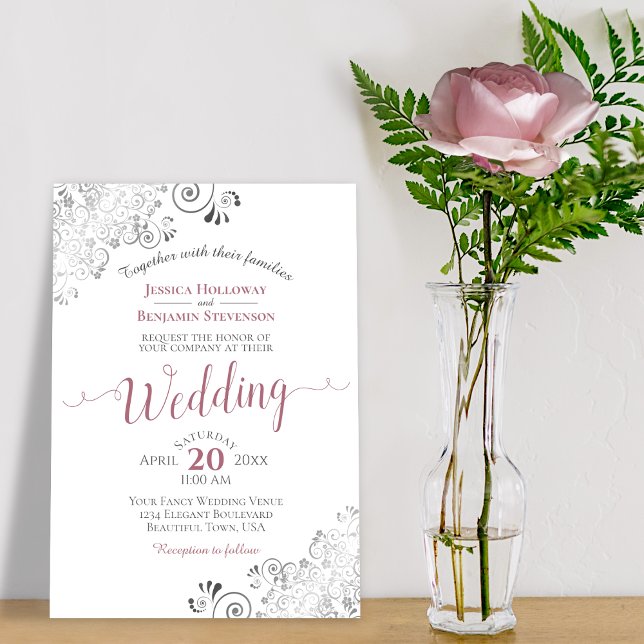 Invitación Rosa polvoriento y elegante sobre Boda blanco (Subido por el creador)