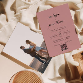 Invitación Rosa polvoriento y guión negro Foto Boda de código