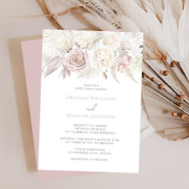 Invitación Rosa polvoriento y marfil Boda floral de rosas bla