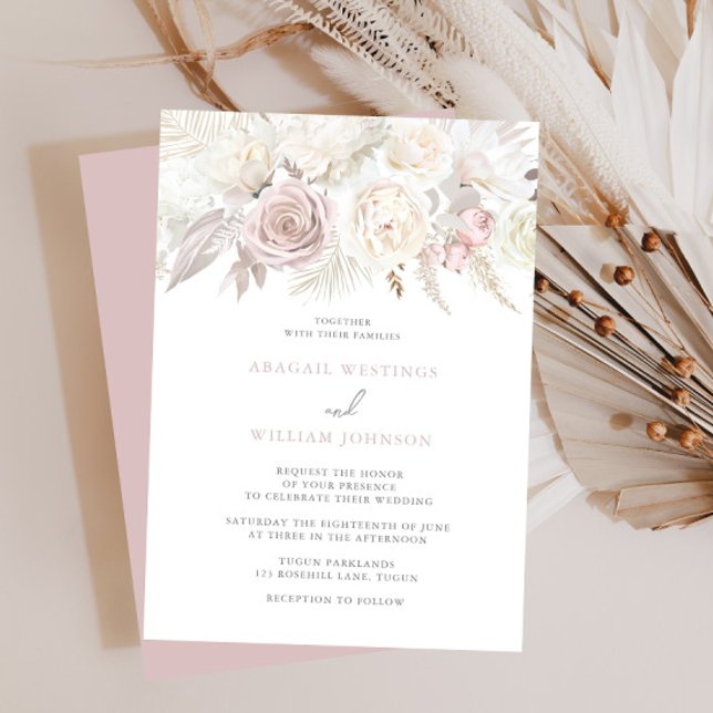 Invitación Rosa polvoriento y marfil Boda floral de rosas bla (Subido por el creador)