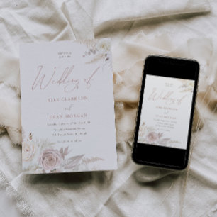 Invitación Rosa polvoriento y matrimonio marfileño elegante