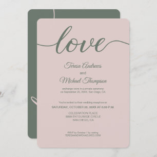 Invitación Rosa polvoriento y recepción verde de amor moderno
