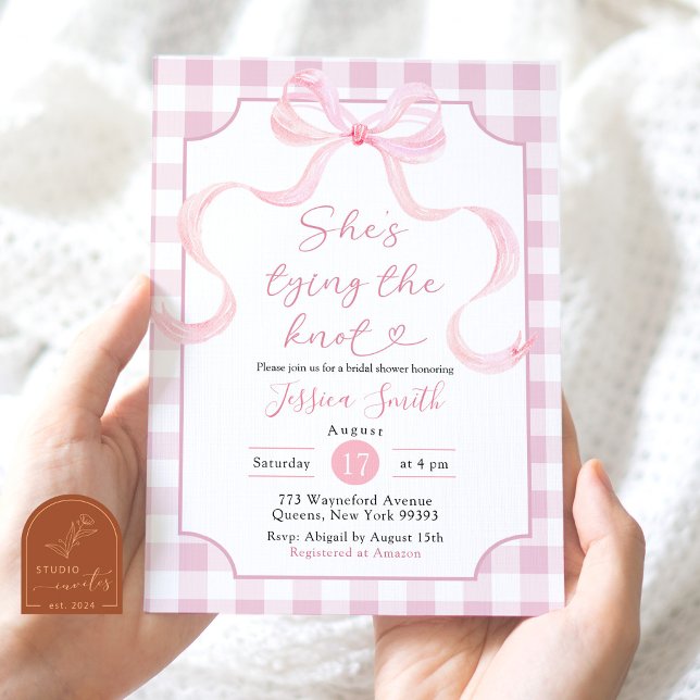 Invitación Rosa Preppy está atando la ducha nupcial (Subido por el creador)
