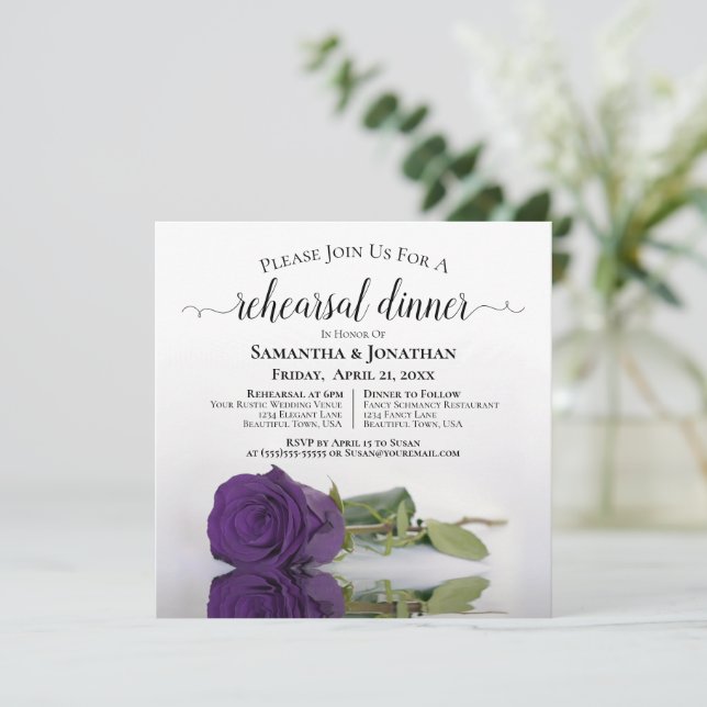 Invitación Rosa Proep Royal Purple Boda ensayo y cena (Anverso de pie)